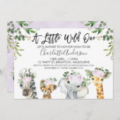 ライトパープルサファリアニマルズベビーシャワー招待状 招待状 (正面/裏面)