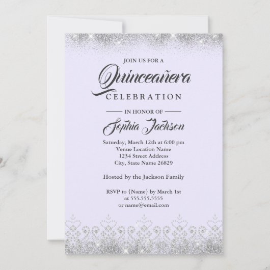 ライトパープルシルバーレースダイヤモンドガウンキンセアニェラ 招待状 (裏面)