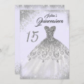 ライトパープルシルバーレースダイヤモンドガウンキンセアニェラ 招待状 (正面/裏面)