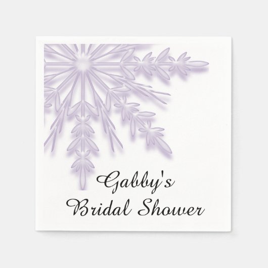 ライトパープルスノーフレークウィンターブライダルシャワー スタンダードカクテルナプキン (正面)