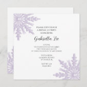 ライトパープルスノーフレークスウィンターブライダルシャワー 招待状 (正面/裏面)