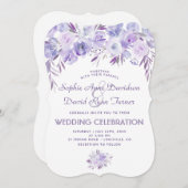 ライトパープルダスティブルーフローラ結婚ズ 招待状 (正面/裏面)