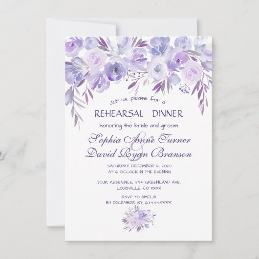 ライトパープルダスティブルーリハーサルディナー 招待状 (正面)