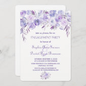ライトパープルダスティーブルーフローラ婚約パーティ 招待状 (正面/裏面)