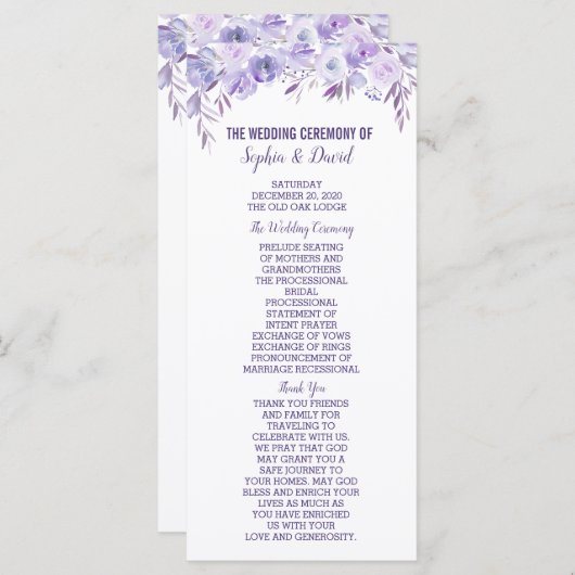 ライトパープルダスティーブルーフローラ結婚式 プログラム (正面/裏面)