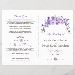 ライトパープルダスティーブルーフローラ結婚式 プログラム チラシ