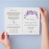 ライトパープルダスティーブルーフローラ結婚式 プログラム チラシ (手)
