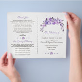 ライトパープルダスティーブルーフローラ結婚式 プログラム チラシ (手)