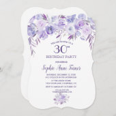 ライトパープルダスティーブルーフローラ30th誕生日パーティー 招待状 (正面/裏面)