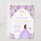 ライトパープルダークスキンプリンセス誕生日パーティー 招待状 (正面)