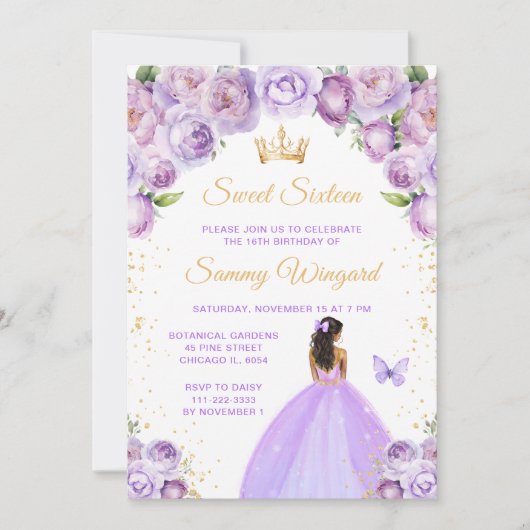 ライトパープルダークスキンプリンセスSweet sixteen 招待状 (正面)