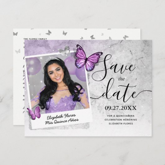 ライトパープルバタフライ写真保存日 案内ポストカード (正面/裏面)