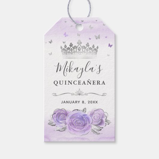 ライトパープルバラシルバークラウンありがとう好意 ギフトタグ (正面)