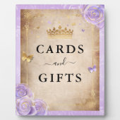 ライトパープルバラ金ゴールドクラウンカードとギフトサイン フォトプラーク (正面)