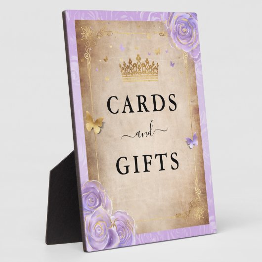 ライトパープルバラ金ゴールドクラウンカードとギフトサイン フォトプラーク (側面)