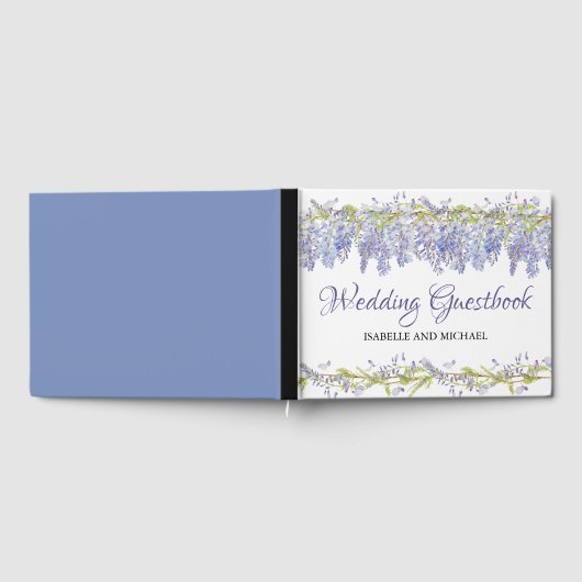 ライトパープルパーソナライズされたフローラ結婚ズ ゲストブック (全面)