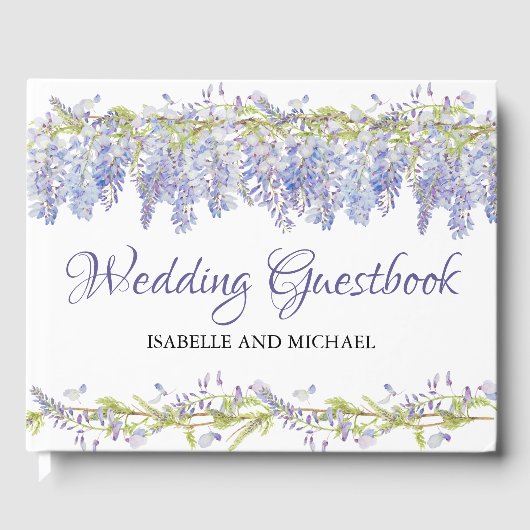 ライトパープルパーソナライズされたフローラ結婚ズ ゲストブック (正面)