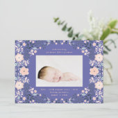 ライトパープルフローラフレームフォトベビー誕生 案内状 (スタンド正面)