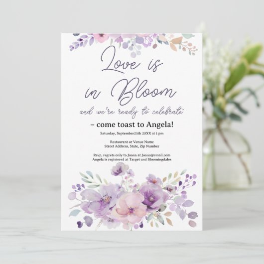 ライトパープルフローラブライダルシャワー招待 招待状 (スタンド正面)