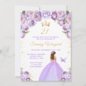 ライトパープルブラウンヘアプリンセス誕生日パーティー 招待状 (正面)