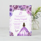 ライトパープルブラウンヘアプリンセス誕生日パーティー 招待状 (スタンド正面)