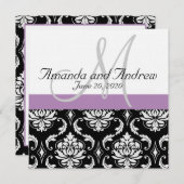 ライトパープルブラックダマスクネーム結婚式招待状 招待状 (正面/裏面)