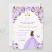 ライトパープルブルネットヘアプリンセスバースデーパーティー 招待状 (正面)