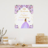 ライトパープルブロンドヘアプリンセス誕生日ウェルカム ポスター (キッチン)