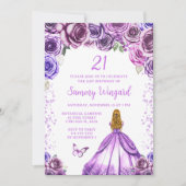ライトパープルブロンドヘアプリンセス誕生日パーティー 招待状 (正面)