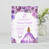 ライトパープルブロンドヘアプリンセス誕生日パーティー 招待状 (スタンド正面)