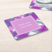 ライトパープルプレイドカスタム文字 スクエアペーパーコースター (アングル)