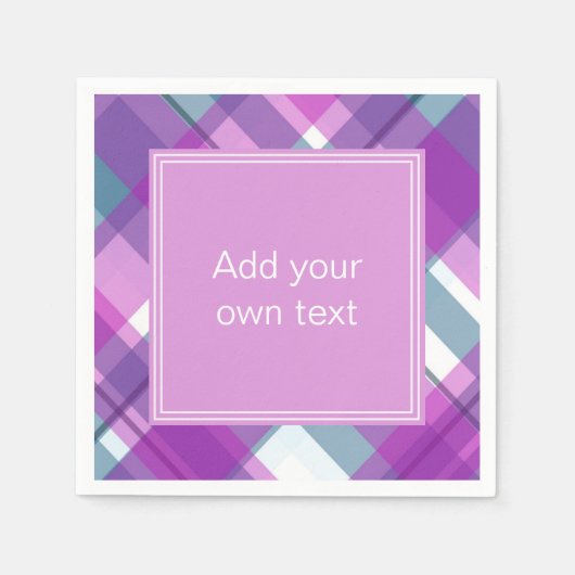 ライトパープルプレイドカスタム文字 スタンダードカクテルナプキン (正面)