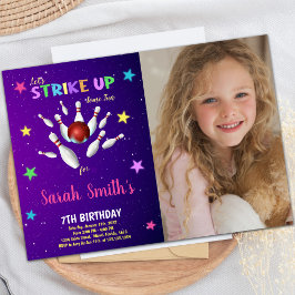 ライトパープルボーリング誕生日招待状(写真あり) 招待状