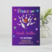 ライトパープルボーリング誕生日招待状 招待状 (スタンド正面)