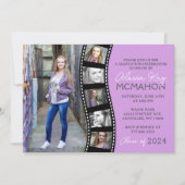 ライトパープルユニークフィルムストリップ6写真の卒業 招待状 (正面)