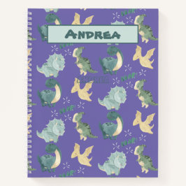 ライトパープル恐竜のパターンにかわいい水彩 ノートブック
