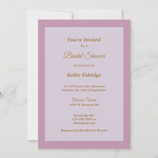 ライトパープル枠ブライダルシャワー招待 招待状 (正面)