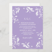 ライトパープル結婚ズヴィンテージエレガントフォーマル 招待状 (正面/裏面)