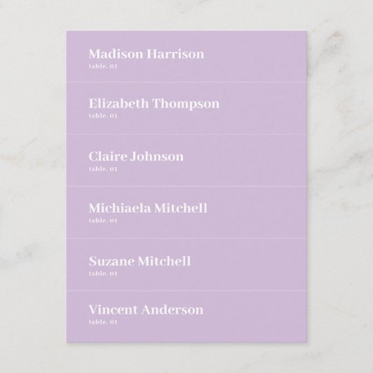 ライトパープル結婚薄紫座席表DIY 招待状 (正面)