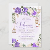 ライトパープル金ゴールドフローラエレガントブライダルシャワー 招待状 (正面)