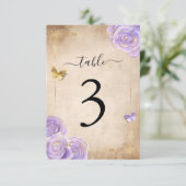 ライトパープル金ゴールド結婚バラのテーブル番号カード 招待状 (スタンド正面)