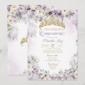 ライトパープル＆ゴールドの水彩花のキンセアニエラ 招待状 (正面/裏面)