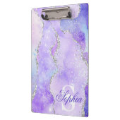 ライトパープル&シルバーフェイクグリッターアゲートモノグラム クリップボード (左)