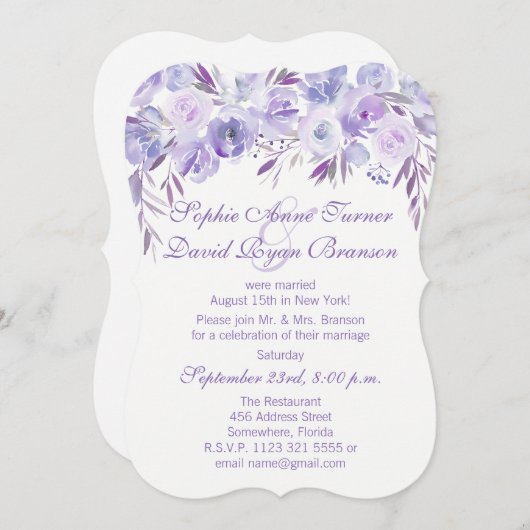 ライトパープル ダスティーブルー フラワーレースイブニングパーティー 招待状 (正面/裏面)