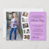 ライトパープル&ホワイトフィルムストリップ6写真卒業 招待状 (正面)