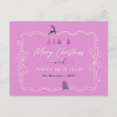 ライトパープル：ボウ&ツリーズドードルズホリデーハガキ シーズンポストカード (正面)