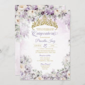 ライトパープル&金ゴールドウォーターカラーフローラキンセアニラ 招待状 (正面/裏面)