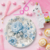 ライトパ芸術的ステルブルーバラ ペーパープレート (パーティー)