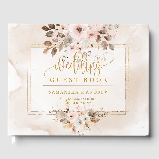 ライトピエレガントンク金ゴールドボホ結婚ズゲストブック ゲストブック (正面)