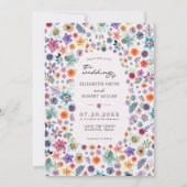 ライトピカラフルックワイルドフラワー庭園の結婚式 招待状 (正面)